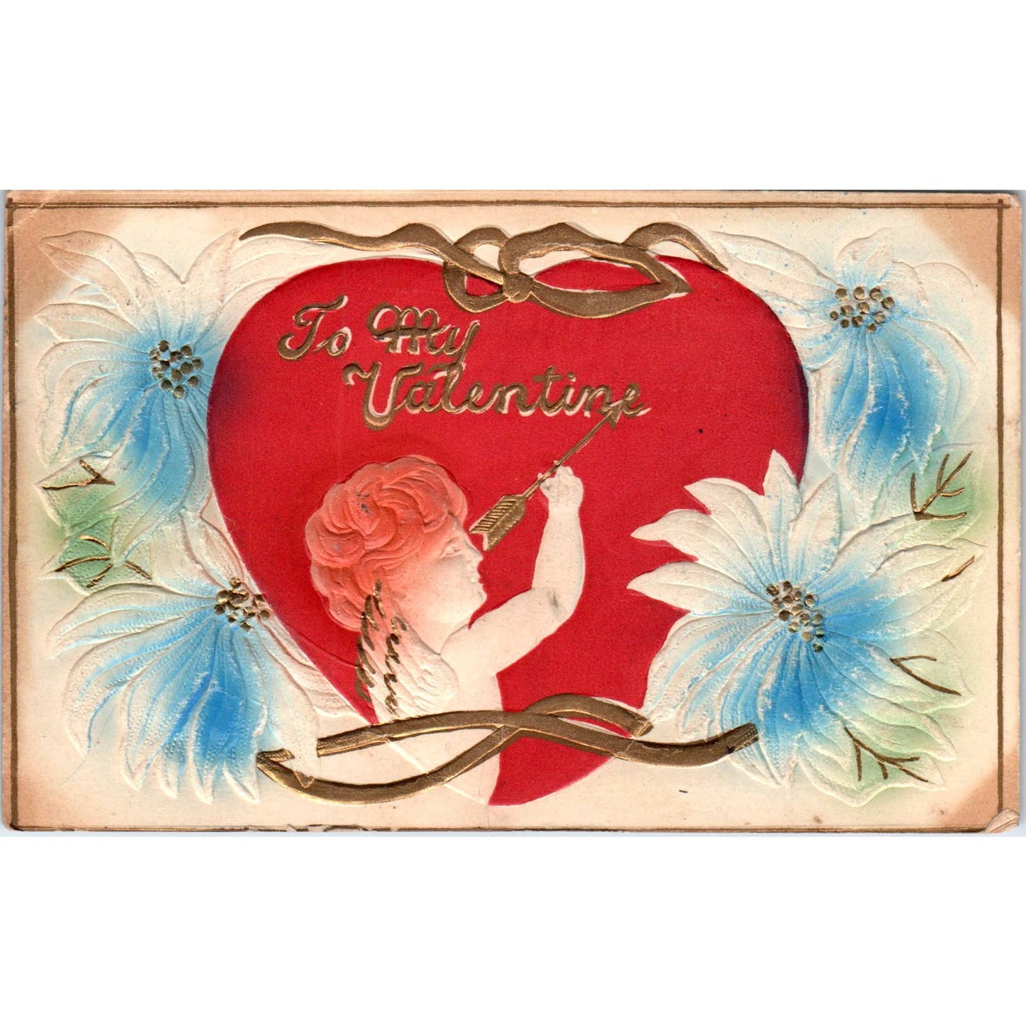 1910 Valentine Cupid Embossed Air Brushed Original Postcard TK1-24