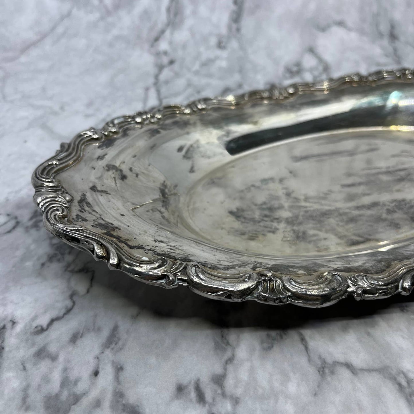 Antique FB Rogers 6013 Silver plate Oval Bread Fruit Serving Tray 12” TJ4