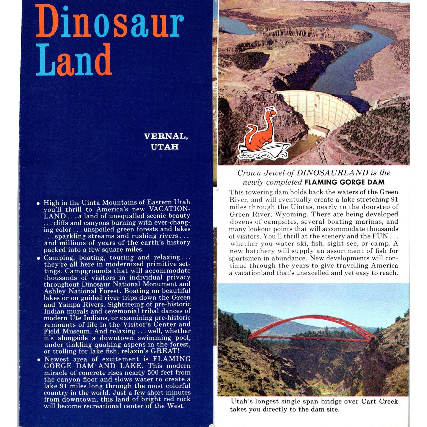 1950s Dinosaur Land Vernal Utah Fold Out Travel Brochure SE3-4