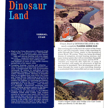 1960s Dinosaur Land Vernal Utah Fold Out Travel Brochure TH2-SF2
