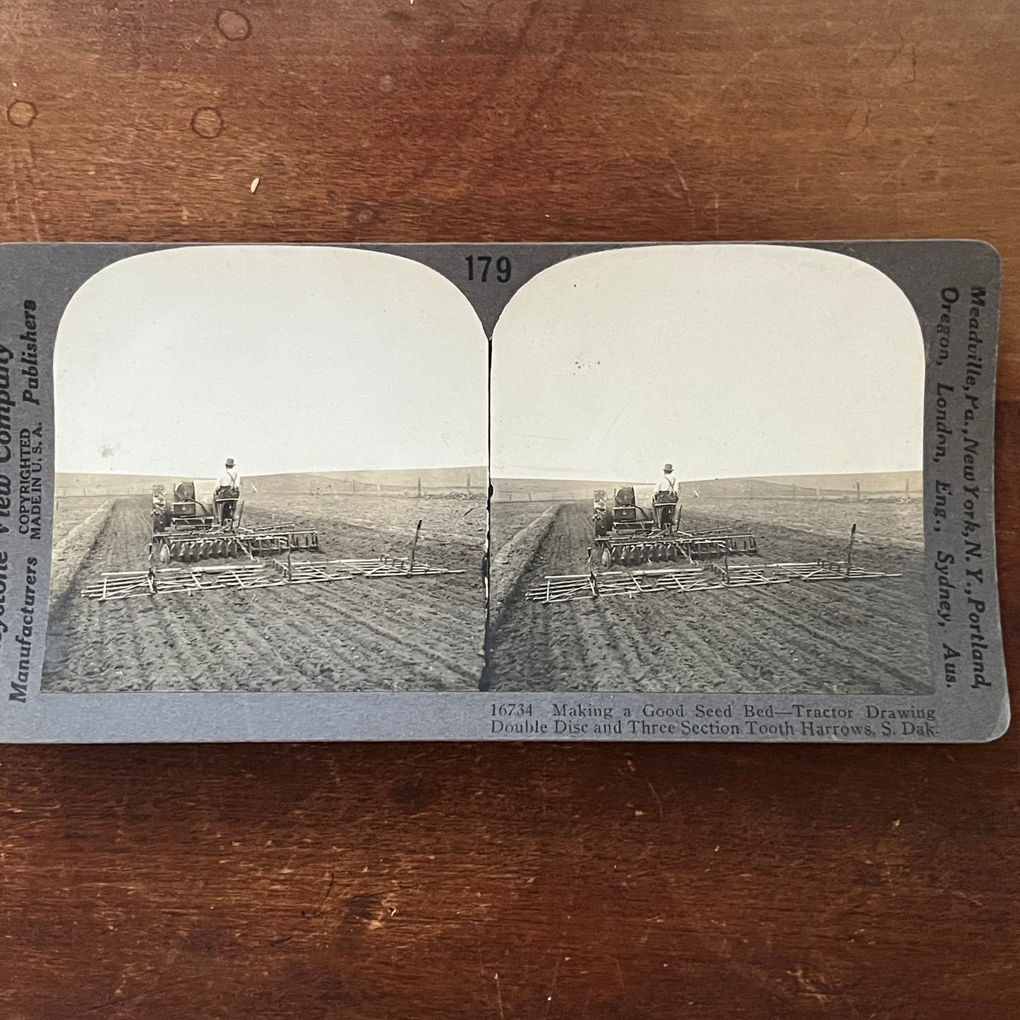 Tractor Drawing Double Disc & Three Section Tooth Harrows SD Stereoview H2-6
