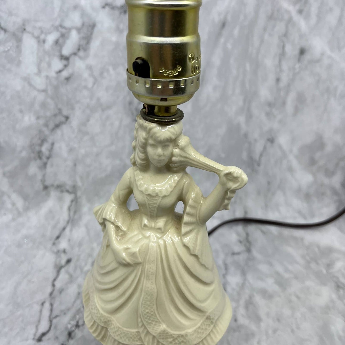 Antique Italian Bisque Porcelain Lamp & Shade Victorian Lady w/ Hoop Dress WORKS