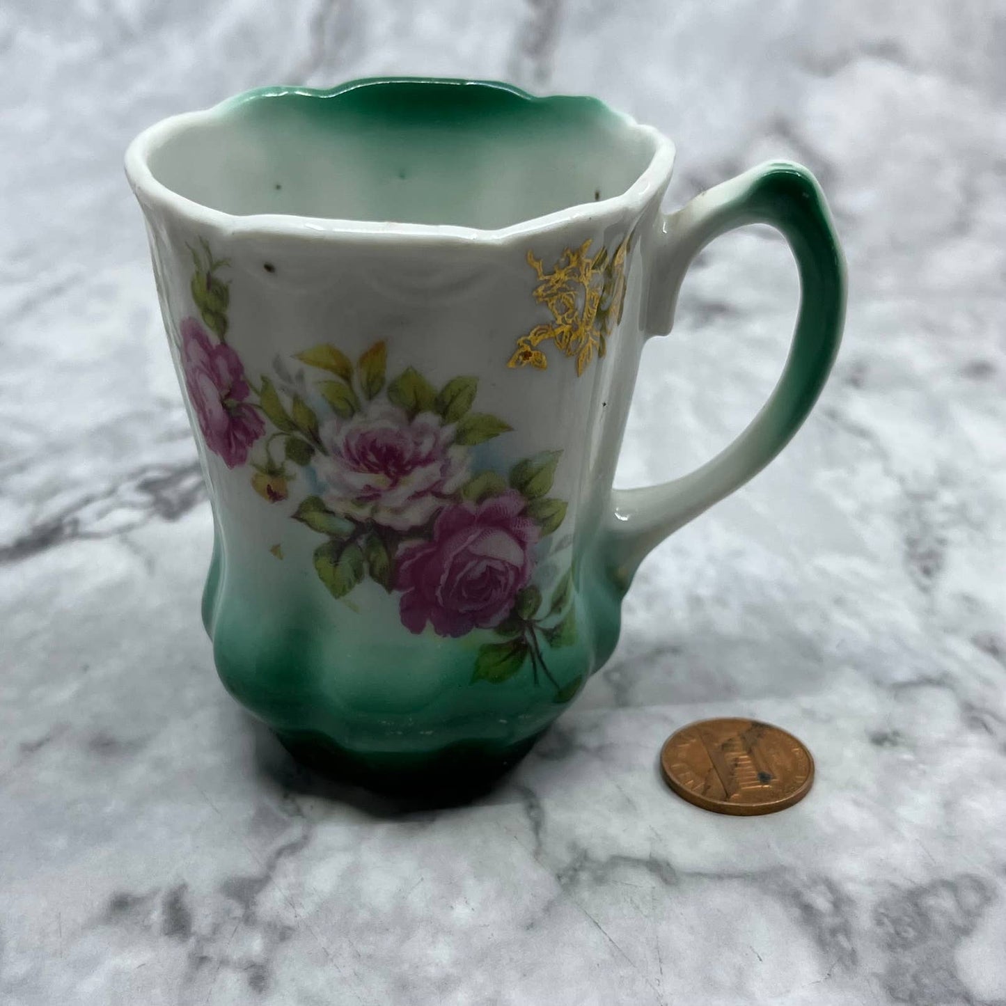 Vintage Porcelain Hand Painted Flower Tea Cup Doll Tea Party 3” TJ5