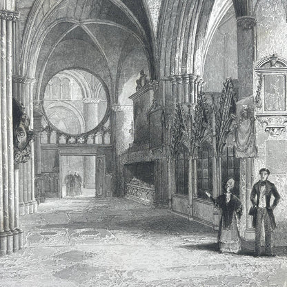 1836 Original Art Engraving Oxford Cathedral North Aisle of Choir AC4