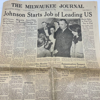 1963 Nov 23 MILWAUKEE JOURNAL Newspaper Pres. Kennedy Assassination TI6-20