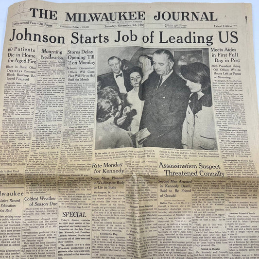 1963 Nov 23 MILWAUKEE JOURNAL Newspaper Pres. Kennedy Assassination TI6-20