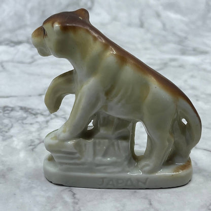 Vintage MCM Hand Painted Mountain Lion Cat Bone China Figurine 3” Japan SE1