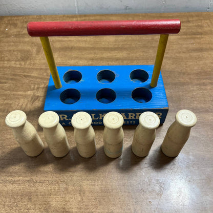 Vintage Wooden Jr. Milk Carrier 6 Bottles COMPLETE A Childhood Interests Toy TB1