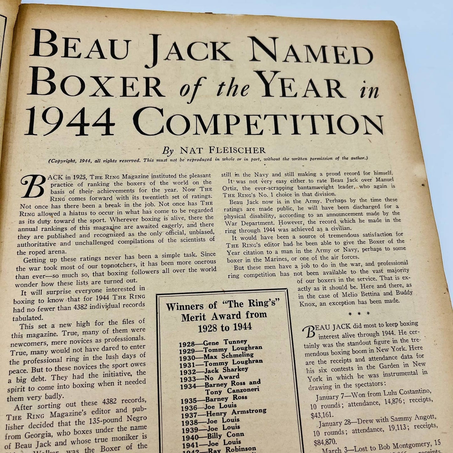 1945 Feb - The Ring Boxing Magazine – Beau Jack Cover WWII TA5