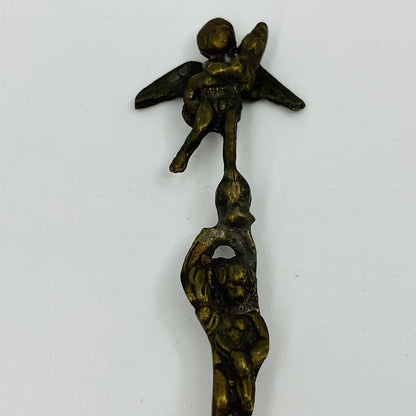Antique Italian Brass Long Angel Stirring Spoon 7.5” SB3