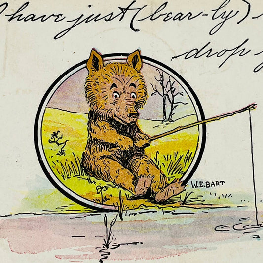 1907 Post Card Humor Illustrated Anthropomorphic Bear Fishing W.E. Bart PA6