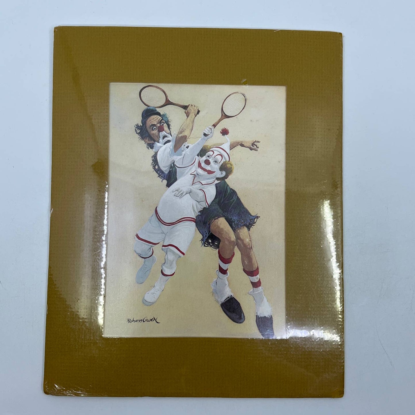 Vintage Matted Robery Gwent Art Print Clowns Playing Tennis TI2