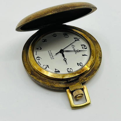 VTG Arnex Gold/Brass Tone Pocket Watch Incabloc 17 Jewels Swiss Made WORKS SB3