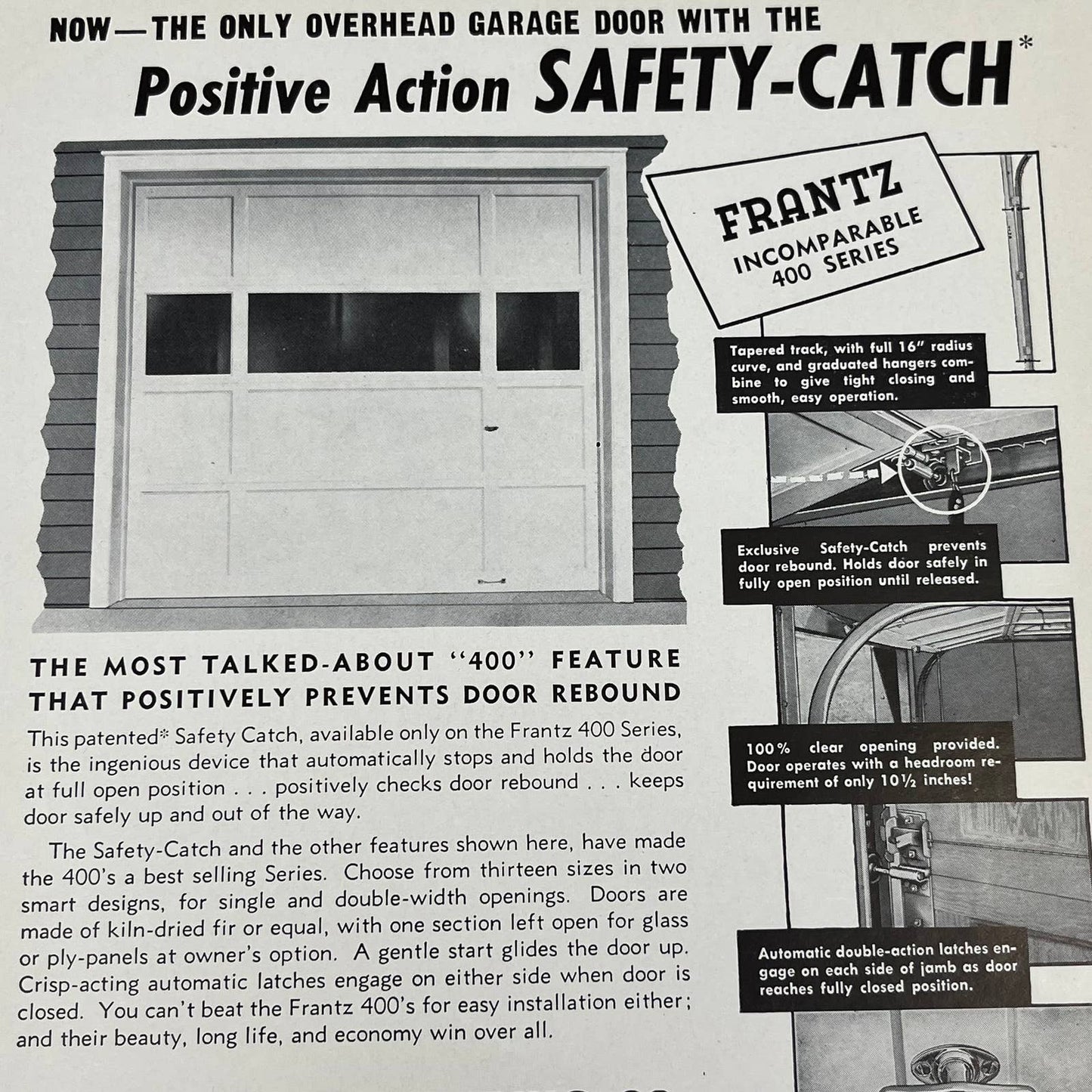 1950s Frantz Mfg Co Overhead Garage Door Safety-Catch Advertising Leaflet AC8