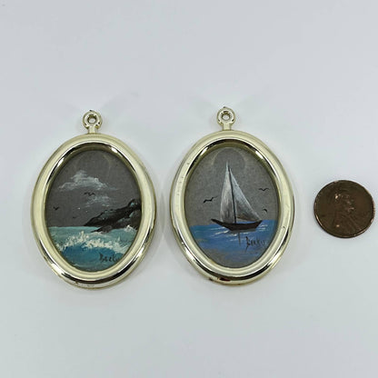 VTG Miniature Original Nautical Painting Set of 2 SD2