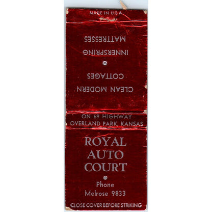 Royal Auto Court Overland Park Kansas Advertising Matchbook Cover SA9-M5