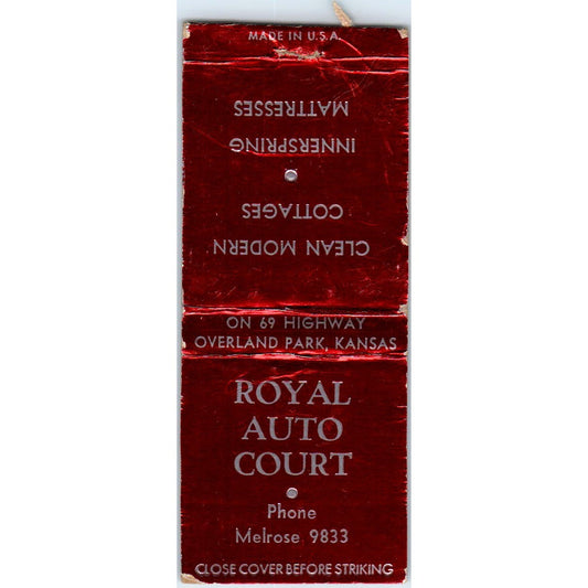 Royal Auto Court Overland Park Kansas Advertising Matchbook Cover SA9-M5