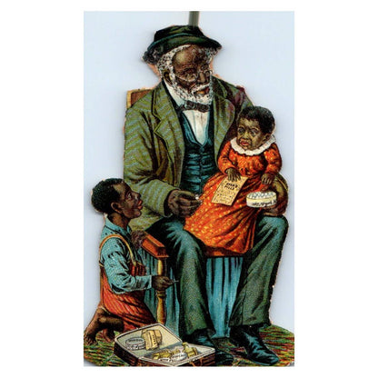 African American Grandfather & Children - 1880s Trade Card Cutout TJ8-3