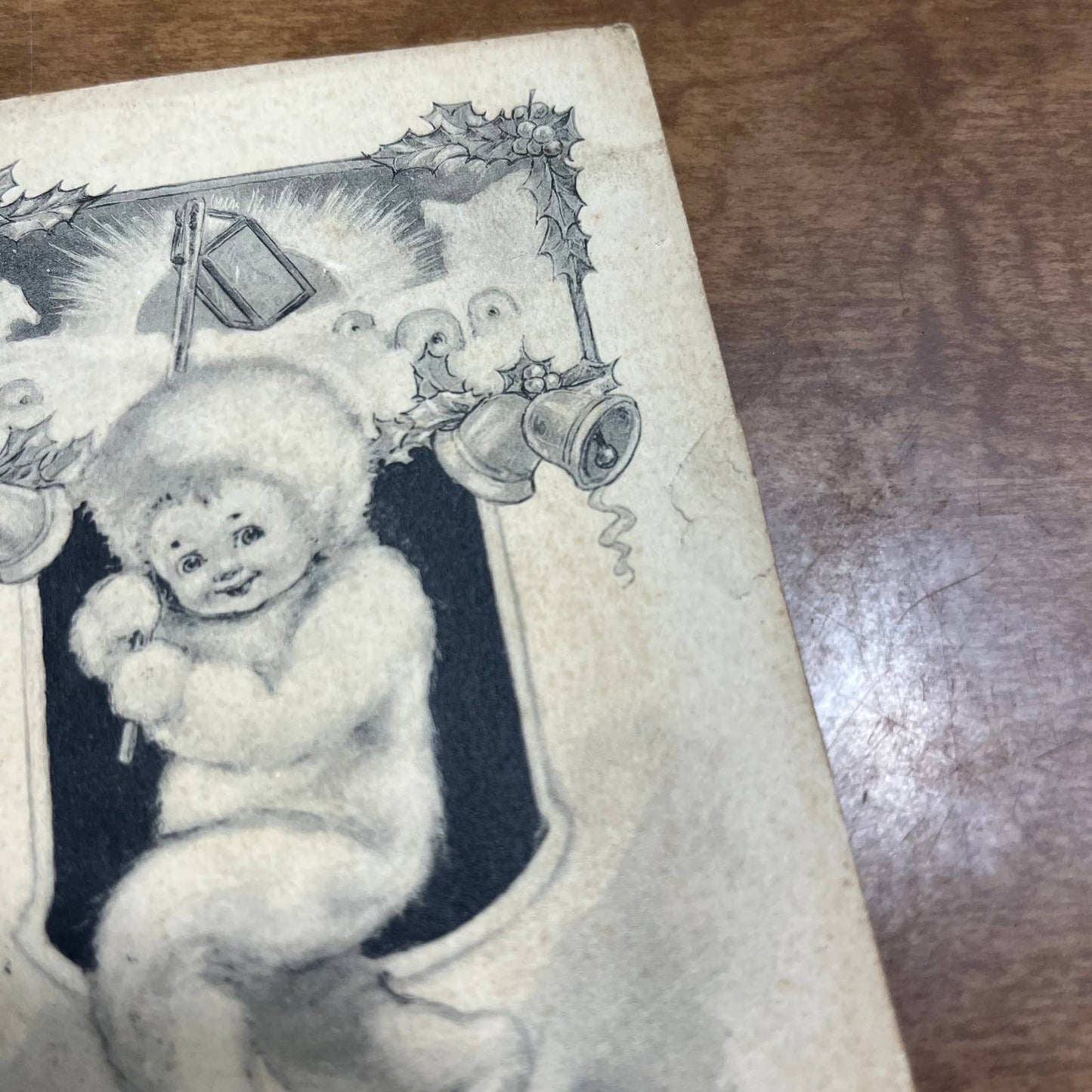 c1910 B&W Snow Baby I Wish You All The Joys Christmas Greetings Postcard PA2