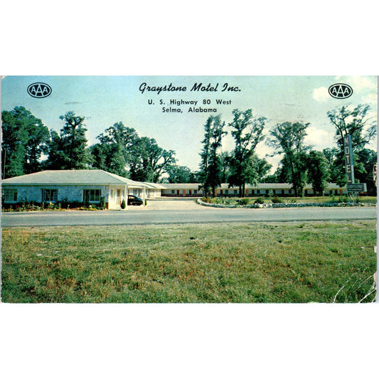 Greystone Motel Selma Alabama T.C. Sims 1957 Original Postcard P3-3