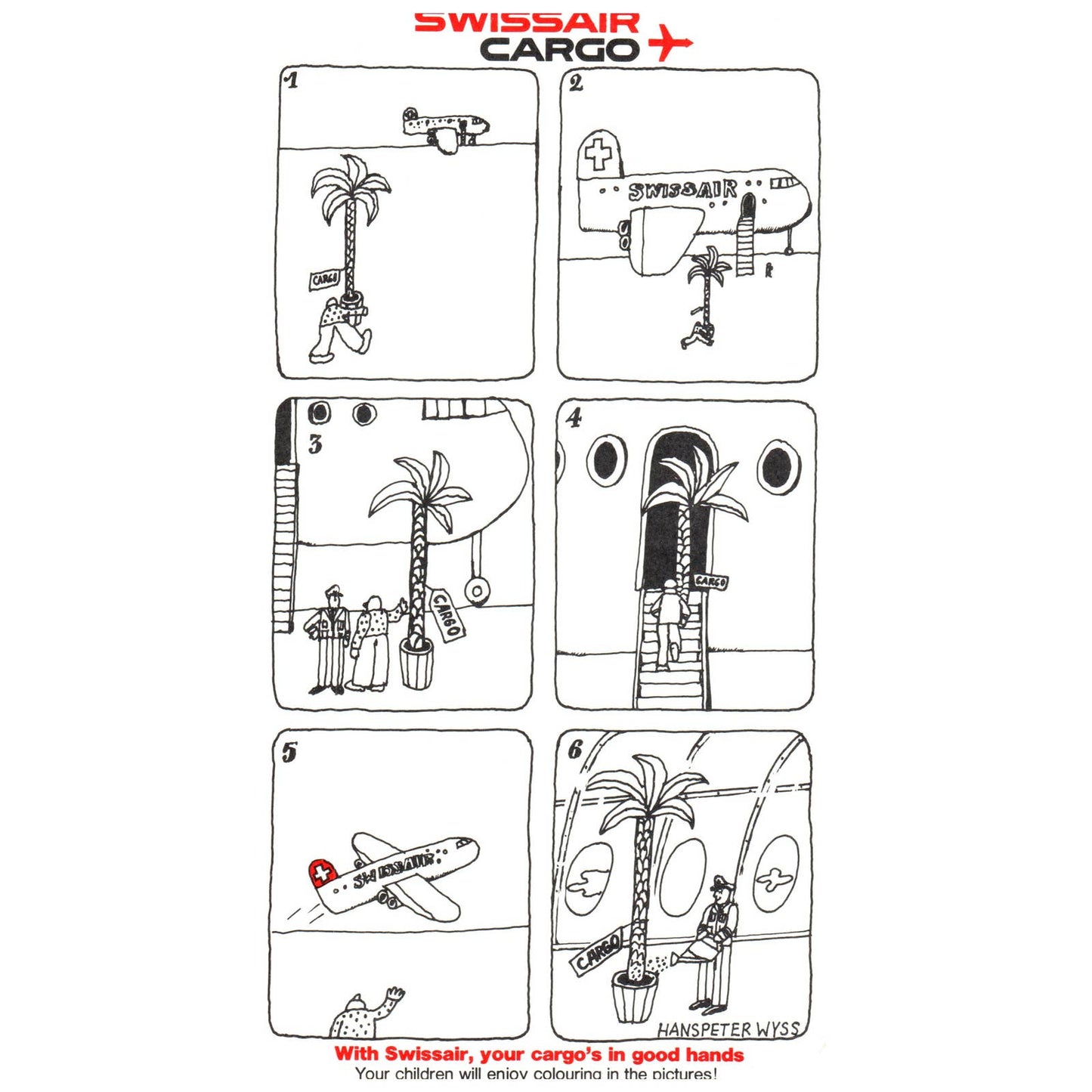 1980s Swissair Switzerland Airline Cargo Leaflet Cartoon Hanspeter Wys SE4