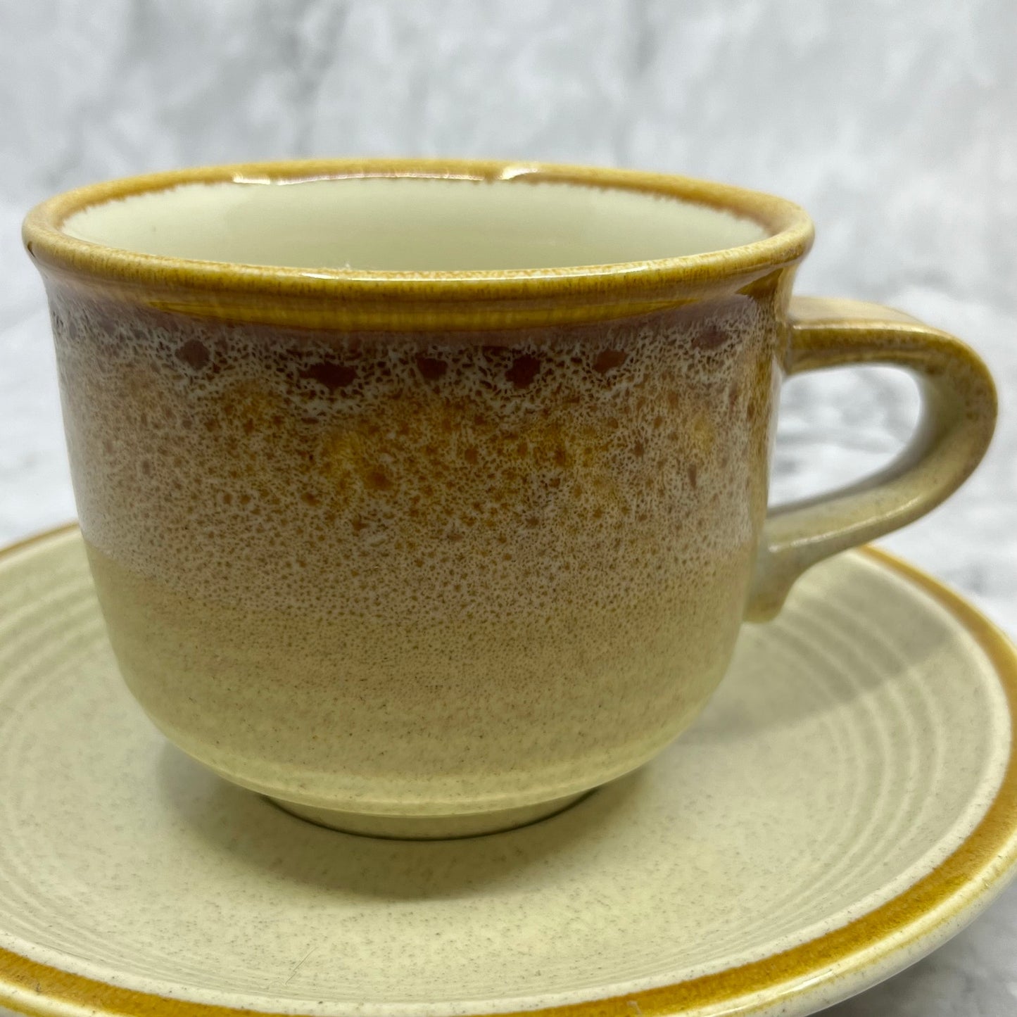 Vintage Mikasa Nature's Song Coffee Cup and Saucer Brown Stoneware C1050 TJ5