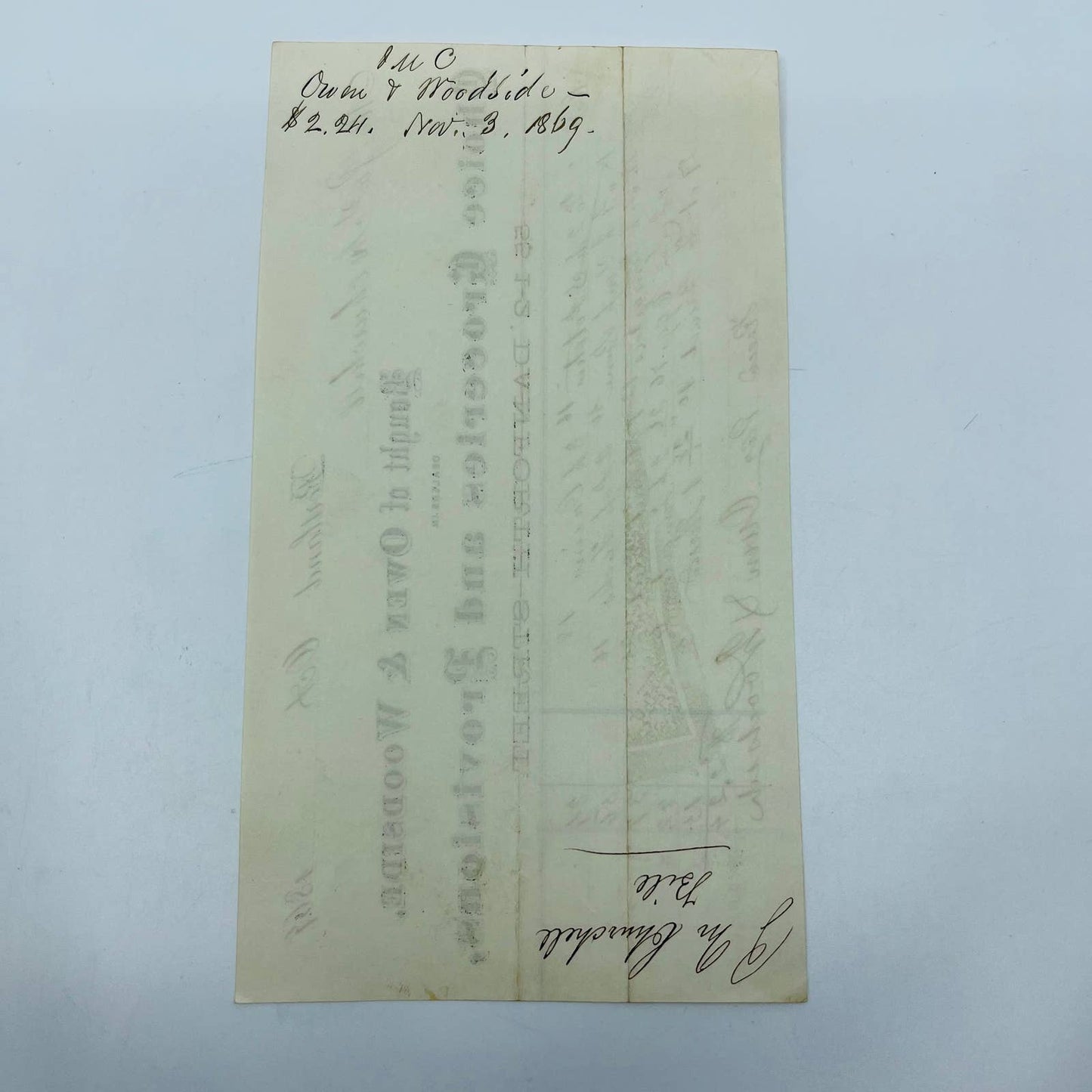 1869 Owens & Woodside Groceries J. Churchill Portland ME Letterhead Billhead AA5