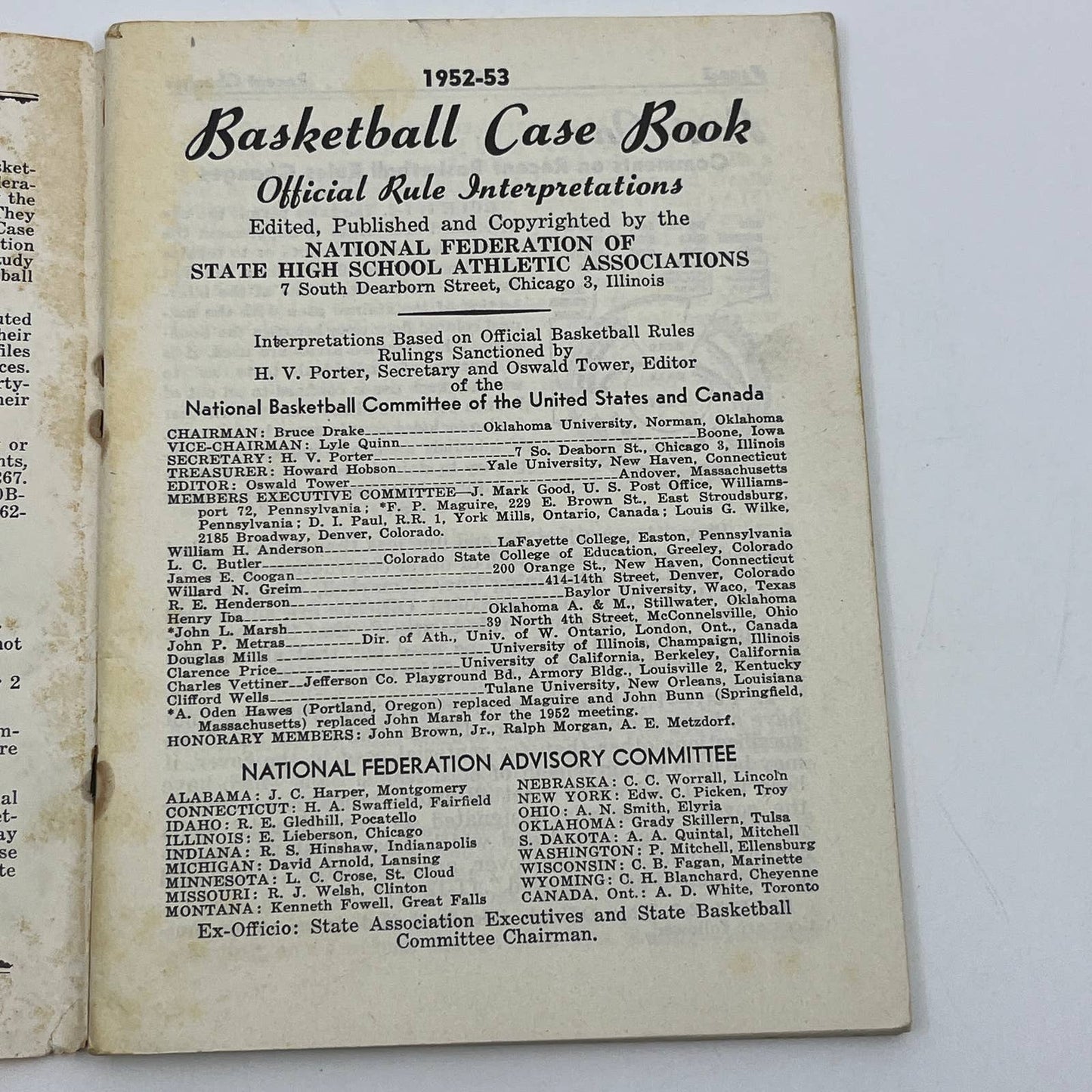 1952-1953 Basketball Case Book Player Handbook Rules Booklet TG6