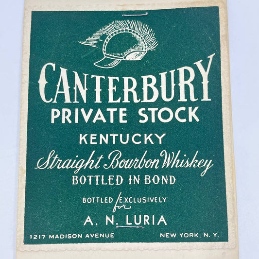 Canterbury Private Stock Kentucky Bourbon Whiskey Label A.N. Luria New York NY