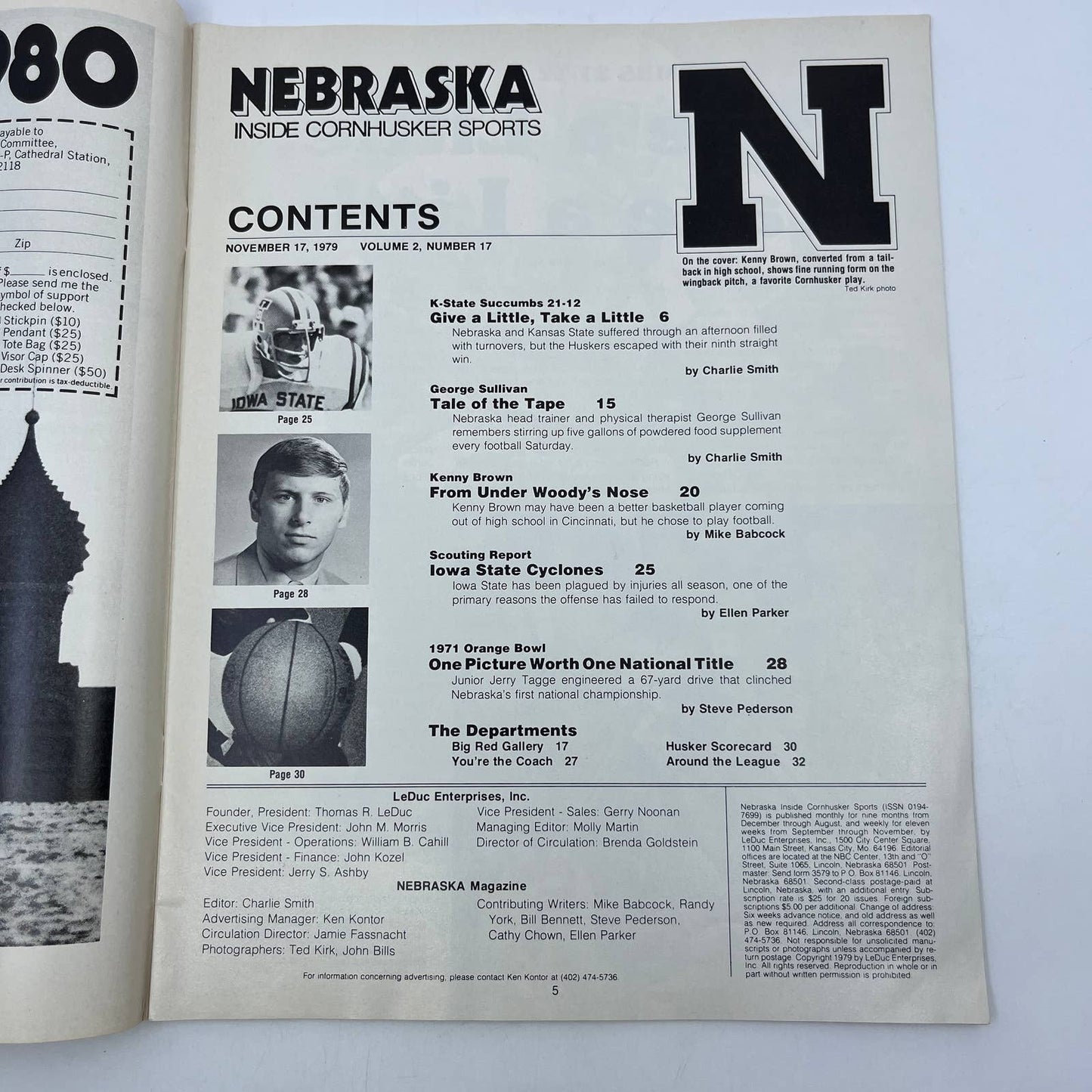 1979 Nov 17 - Nebraska Inside Cornhusker Sports Magazine - Kenny Brown TH7