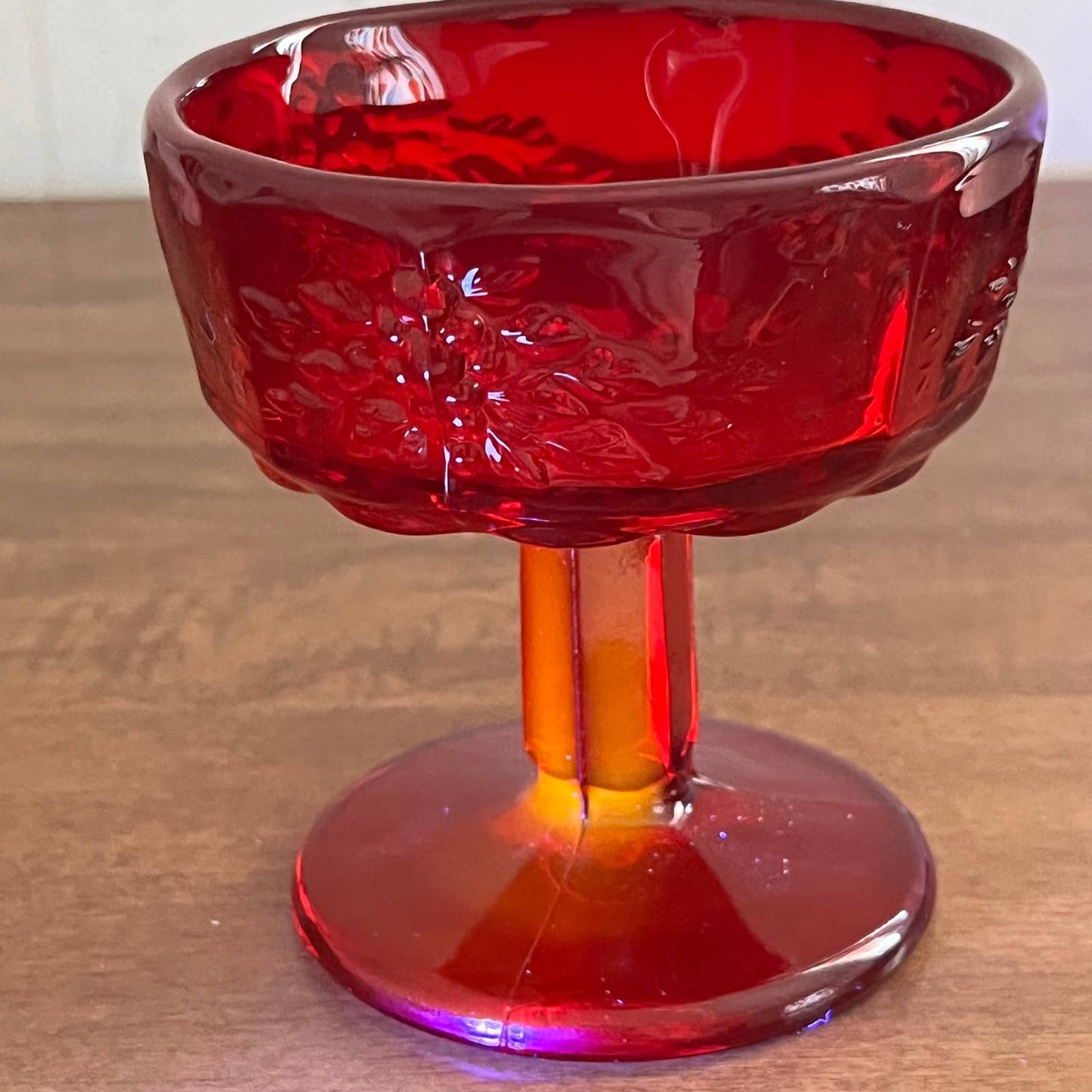 VTG Westmoreland Paneled Grape Dessert Compote AMBERINA Ruby Red 4” GLOWS TA9
