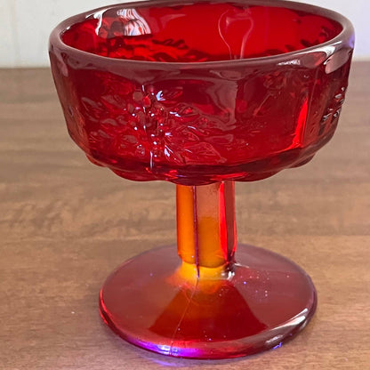 VTG Westmoreland Paneled Grape Dessert Compote AMBERINA Ruby Red 4” GLOWS TA9