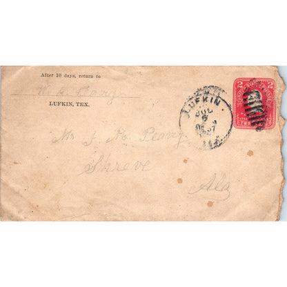 1907 Letter and Envelope W.M. Peavy Lufkin TX to J.M. Peavy Shreve AL AD6