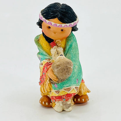 VTG 1994 Enesco Resin Dances With Wolf Native American Girl Figurine SA3