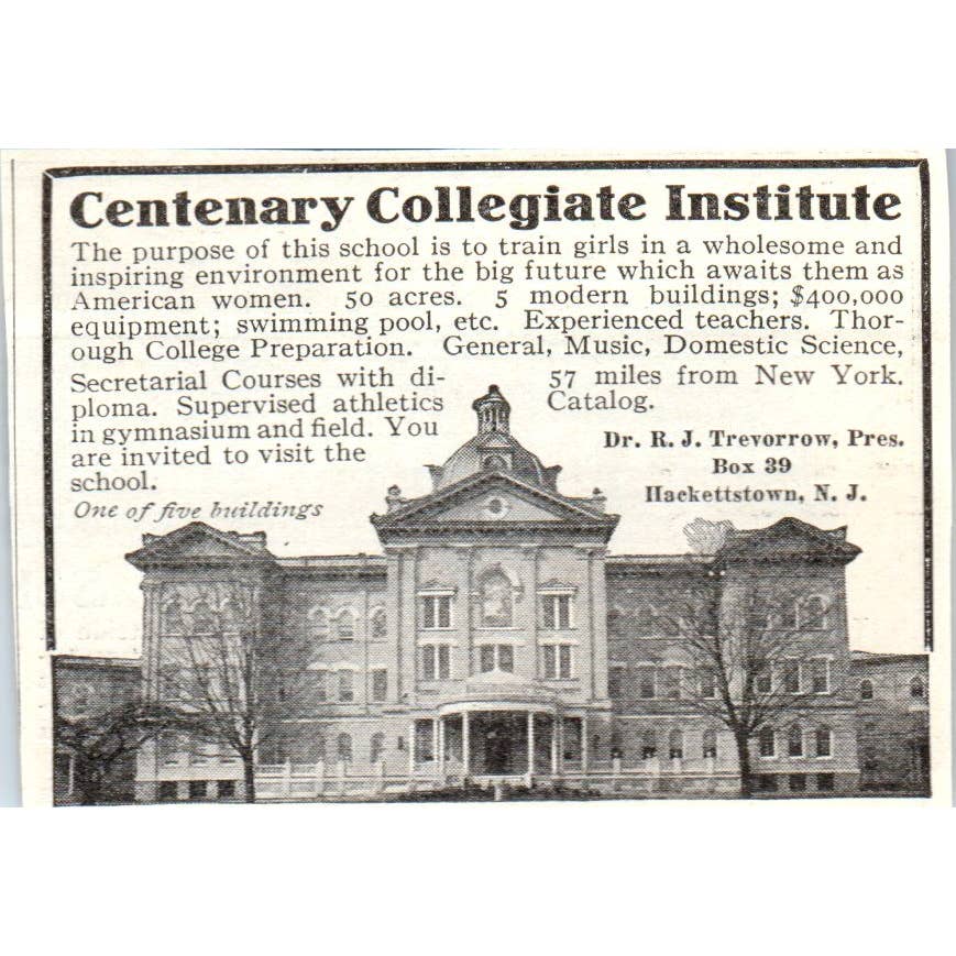 c1920 Harper's Ad - Centenary Institute Dr. R.J. Trevorrow Hackettstown NJ EA3