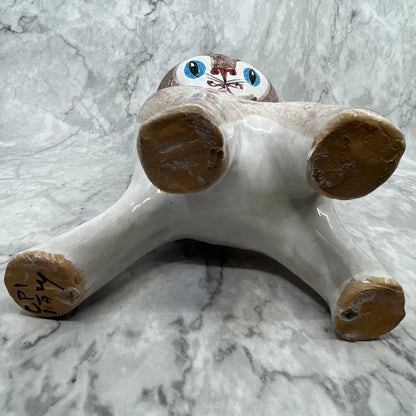 1950s Italian Ceramic Cat Vase Hand Painted Pottery Atomic Space Age Era 12x7”