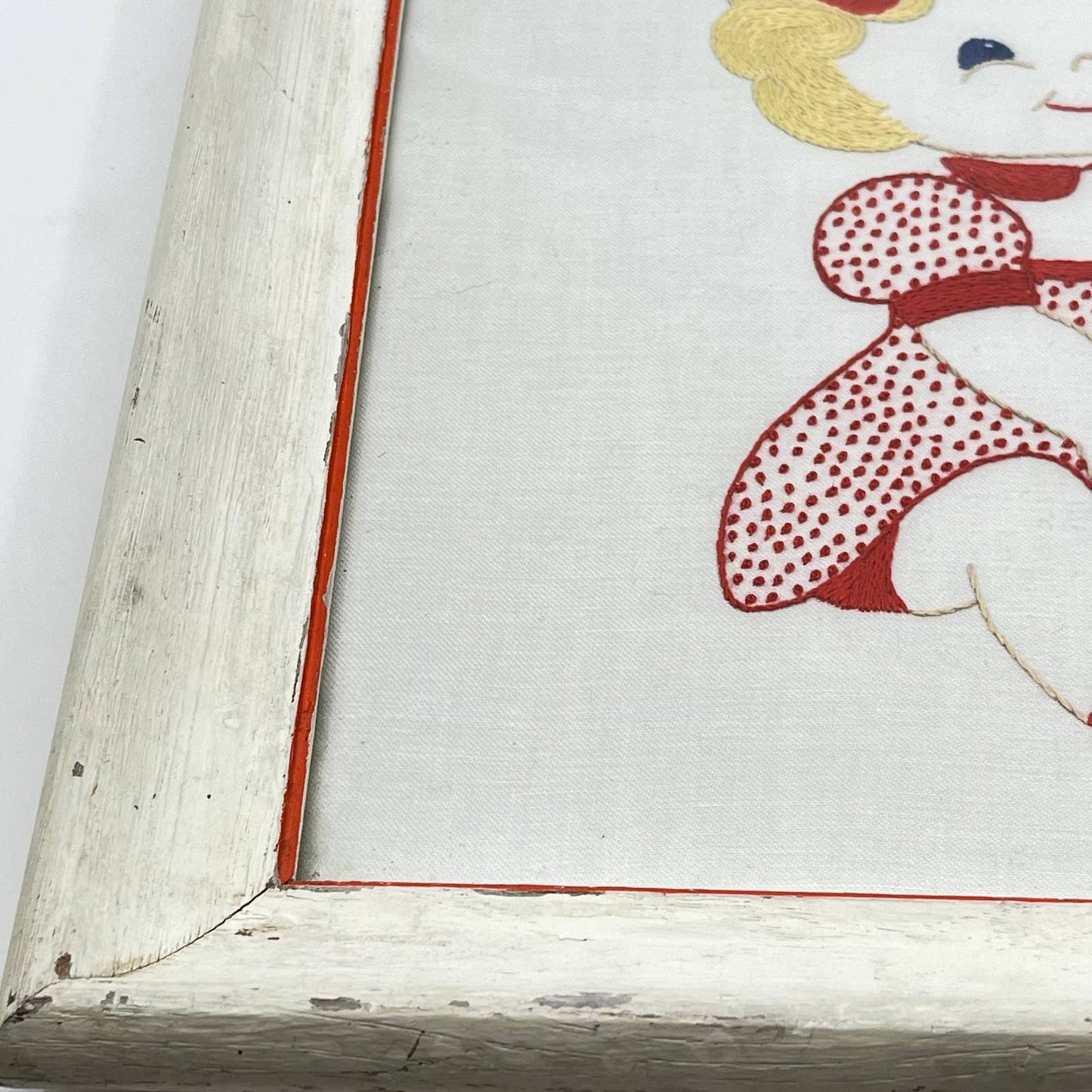 Vintage Original Framed Crewel Cross Stitch Art Little Girl Mary Deiss 16x13 TF5
