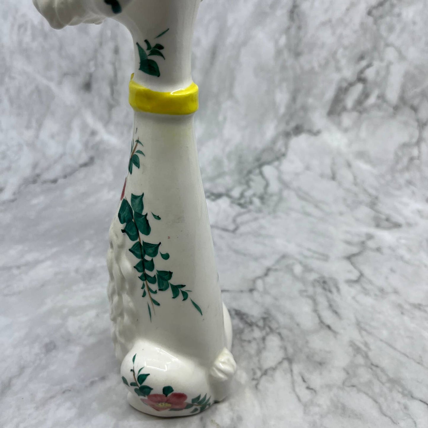 Vintage MCM Lefton Hand Painted White Poodle Dog Long Neck Yellow Collar 9" TI9