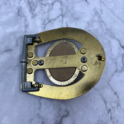 Vintage Horseshoe Belt Buckle With Gold Pistol & Metal Flake SE7