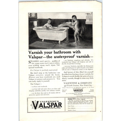 c1920 Harper's Magazine Ad - Valentine's Valspar Waterproof Bathroom Varnish EA3