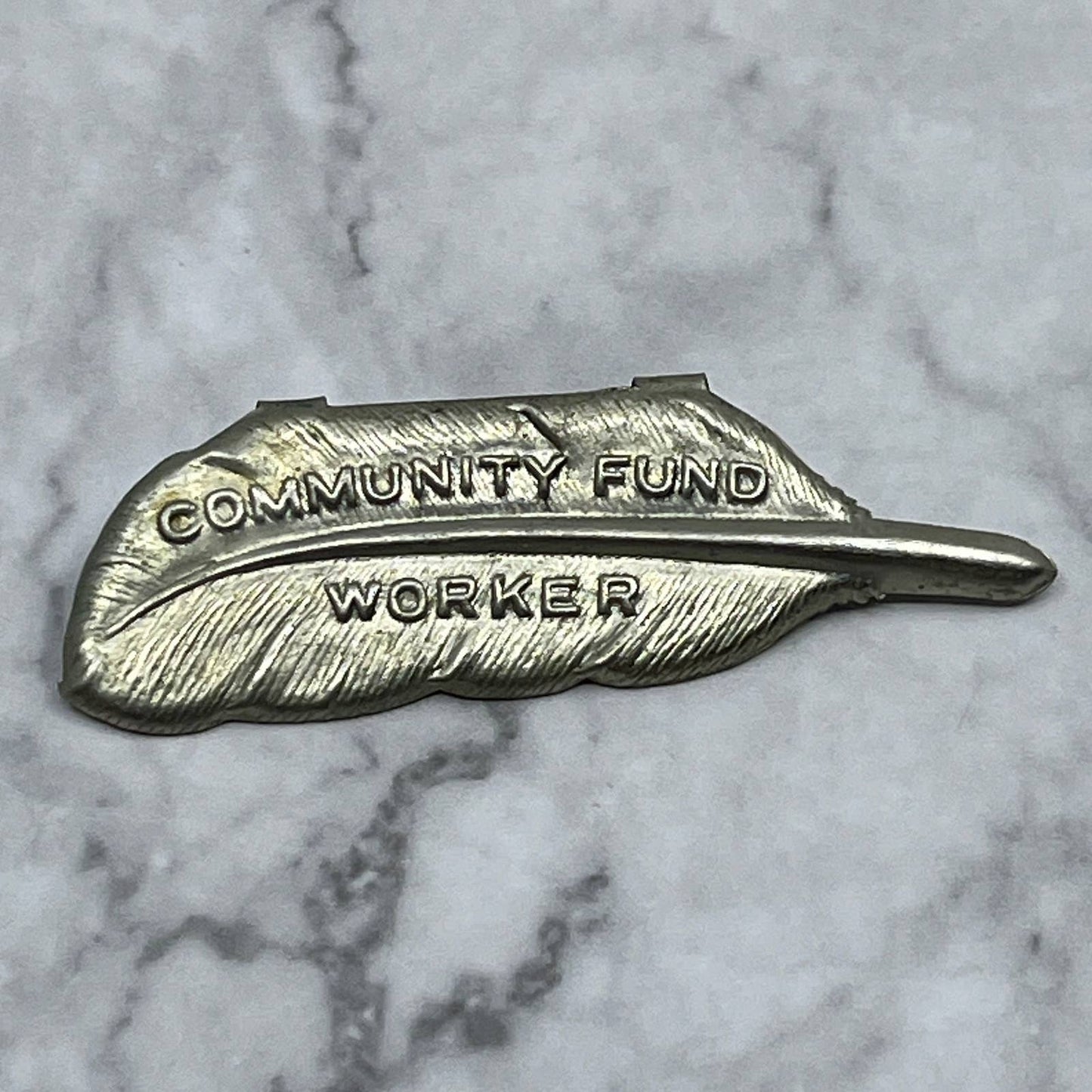 1920s Pinback Button Pin Pressed Tim Feather Community Fund Worker SE7