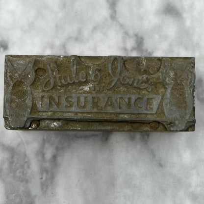 Vintage Letterpress Printers Block Plate Hale & Jones Insurance OWLS TJ513