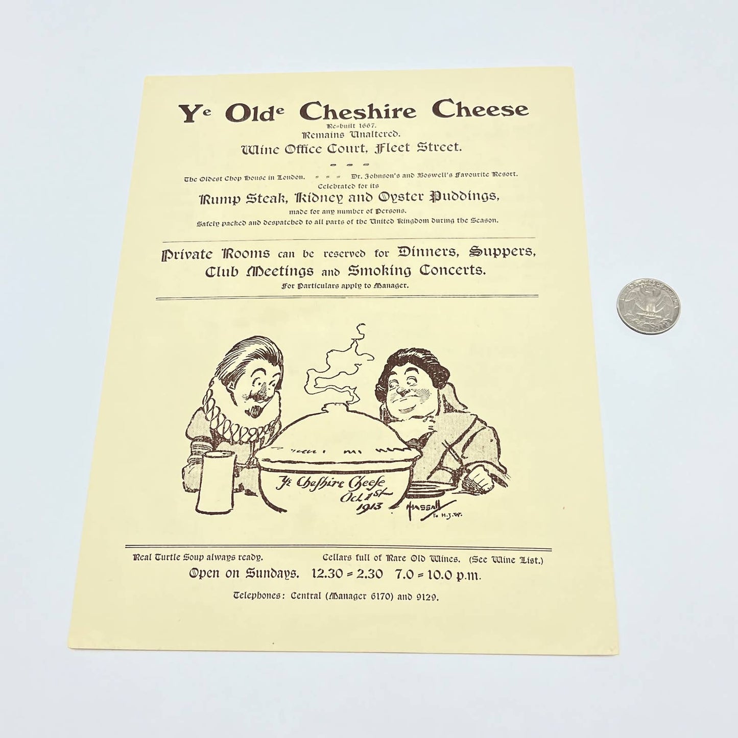 1957 Ye Olde Cheshire Cheese Restaurant Menu Fleet Street London England FL3
