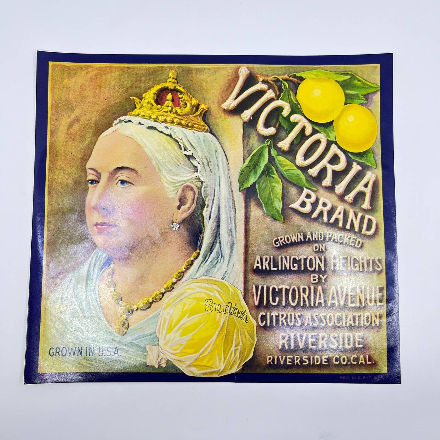 Victoria Brand Original Crate Label Citrus Association Riverside Queen FL3