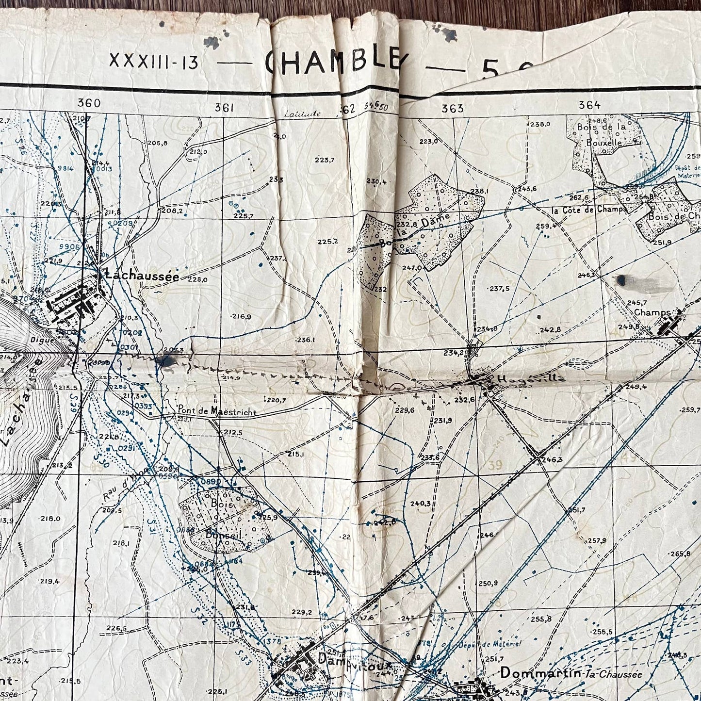 1918 WWI Chambley France Battlefield Combat Trench Map 28x22 D7