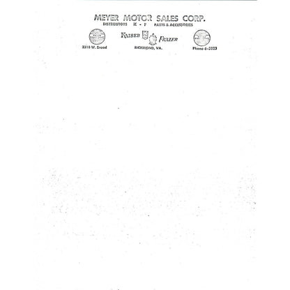 Lot of 20+ Pieces of Letterhead Meyer Motor Sales Kaiser Frazer Richmond VA TI6