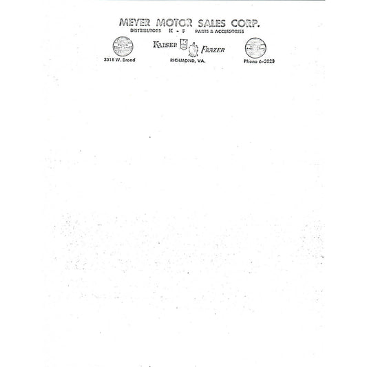 Lot of 20+ Pieces of Letterhead Meyer Motor Sales Kaiser Frazer Richmond VA TI6