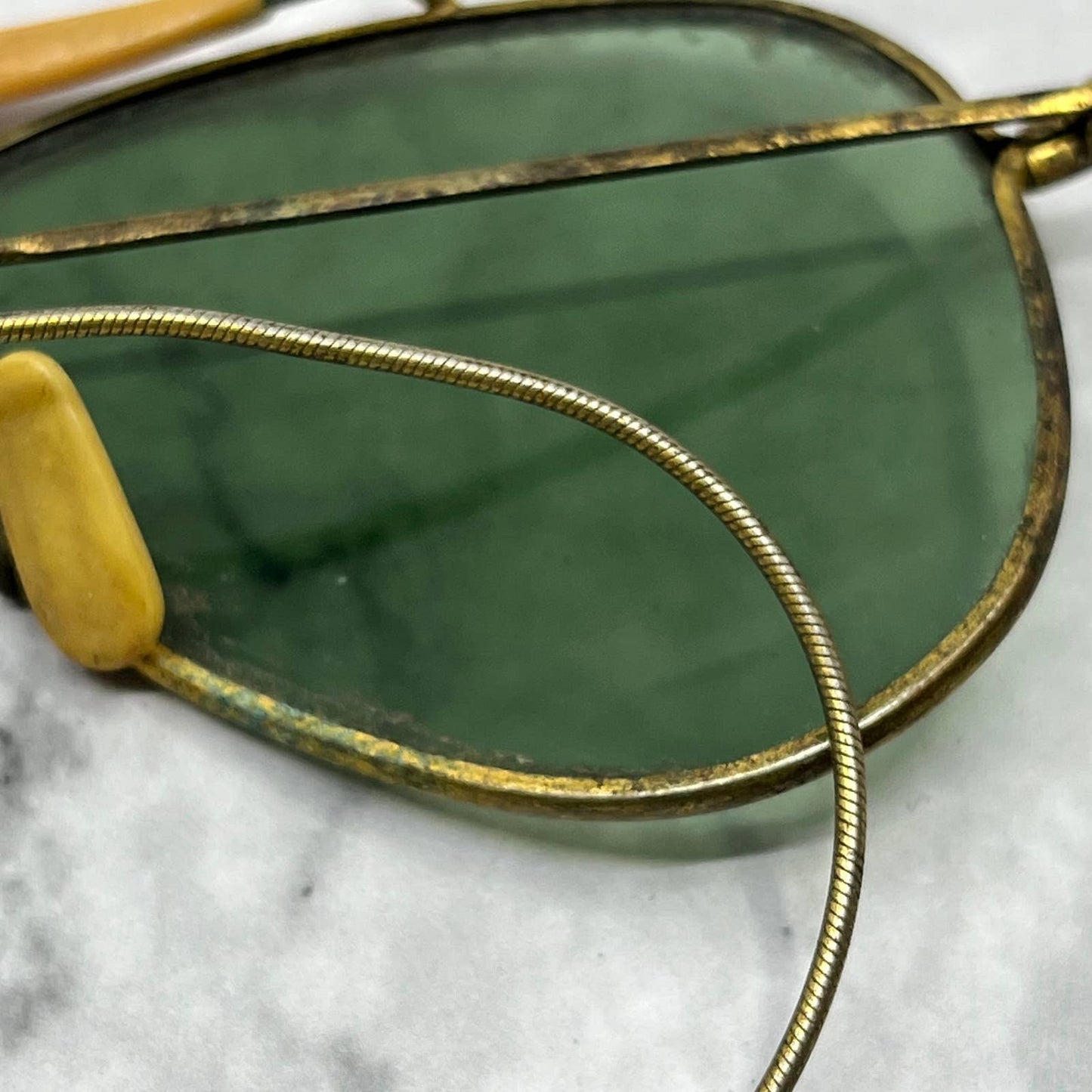 Vintage Brass Aviator Eyeglasses Frames With Celluloid Bridge Cable Arm SE9