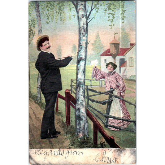 Country Courting Scene Romance 1906 Victorian Tinted Original Postcard P2-8