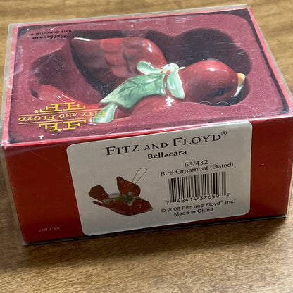 Fitz And Floyd Bellacara Red Bird Christmas Ornament 63/432 2008 IN BOX TA3